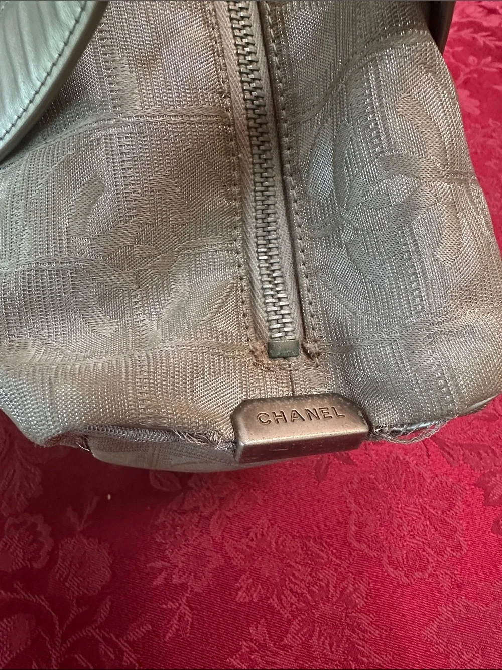 Chanel Champagne Silver Nylon Shimmer Travel Ligne Baguette
